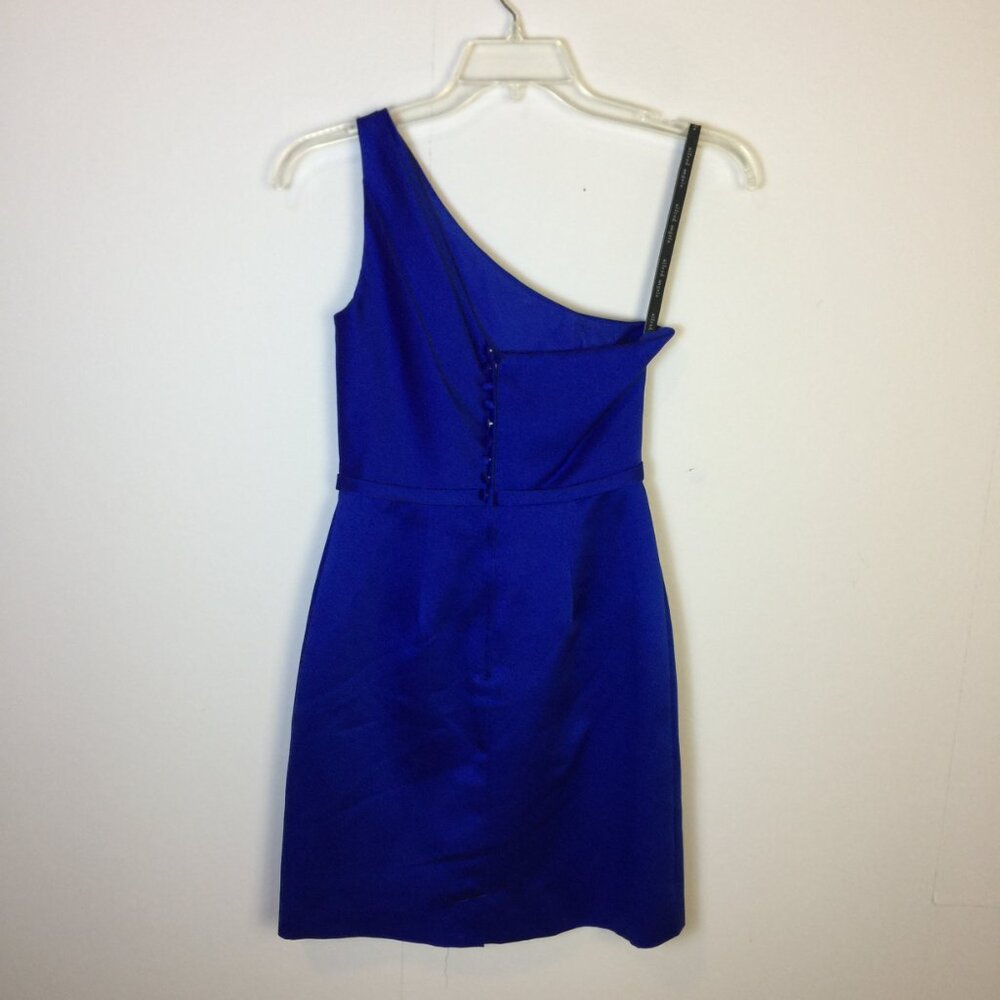 Alfred Angelo Mini Cocktail Dress Size 2 Womans Blue Satin One Shoulder Pleated - Picture 2 of 14